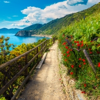 Pittoresco sentiero sulla costa delle Cinque Terre vicino a Manarola